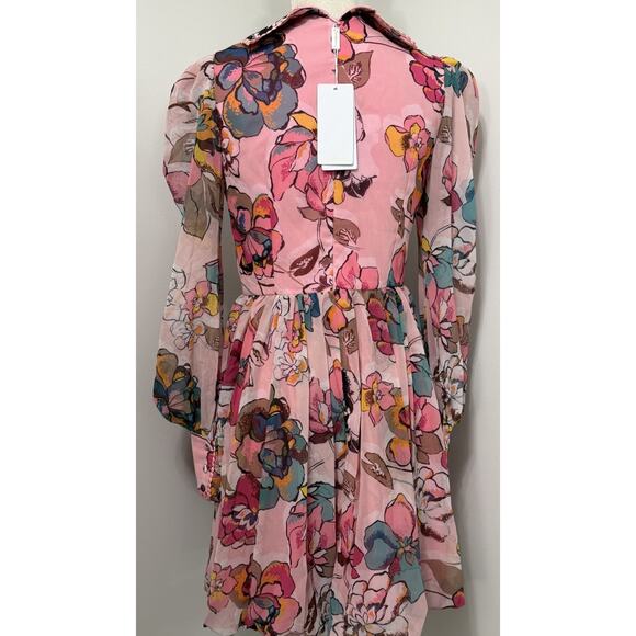 NEW Gizia Beaded Chiffon Mock Neck Midi Pink Floral M5F059 Size 36 Small Turkey - Picture 4 of 4